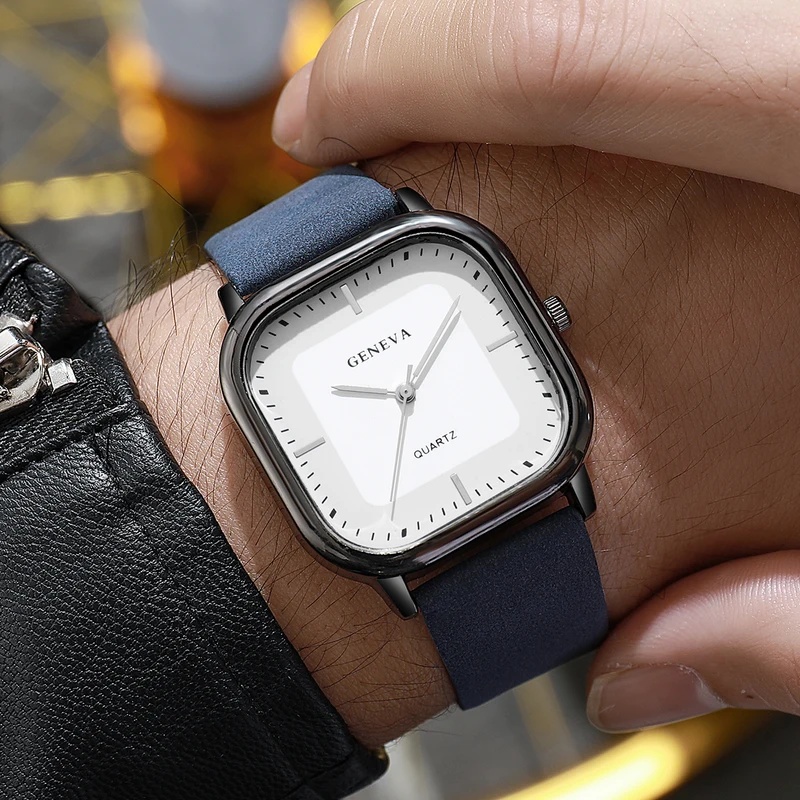 Leather Watch Band Men - Moda Klasik Kare Kadranlı Erkek Saati
